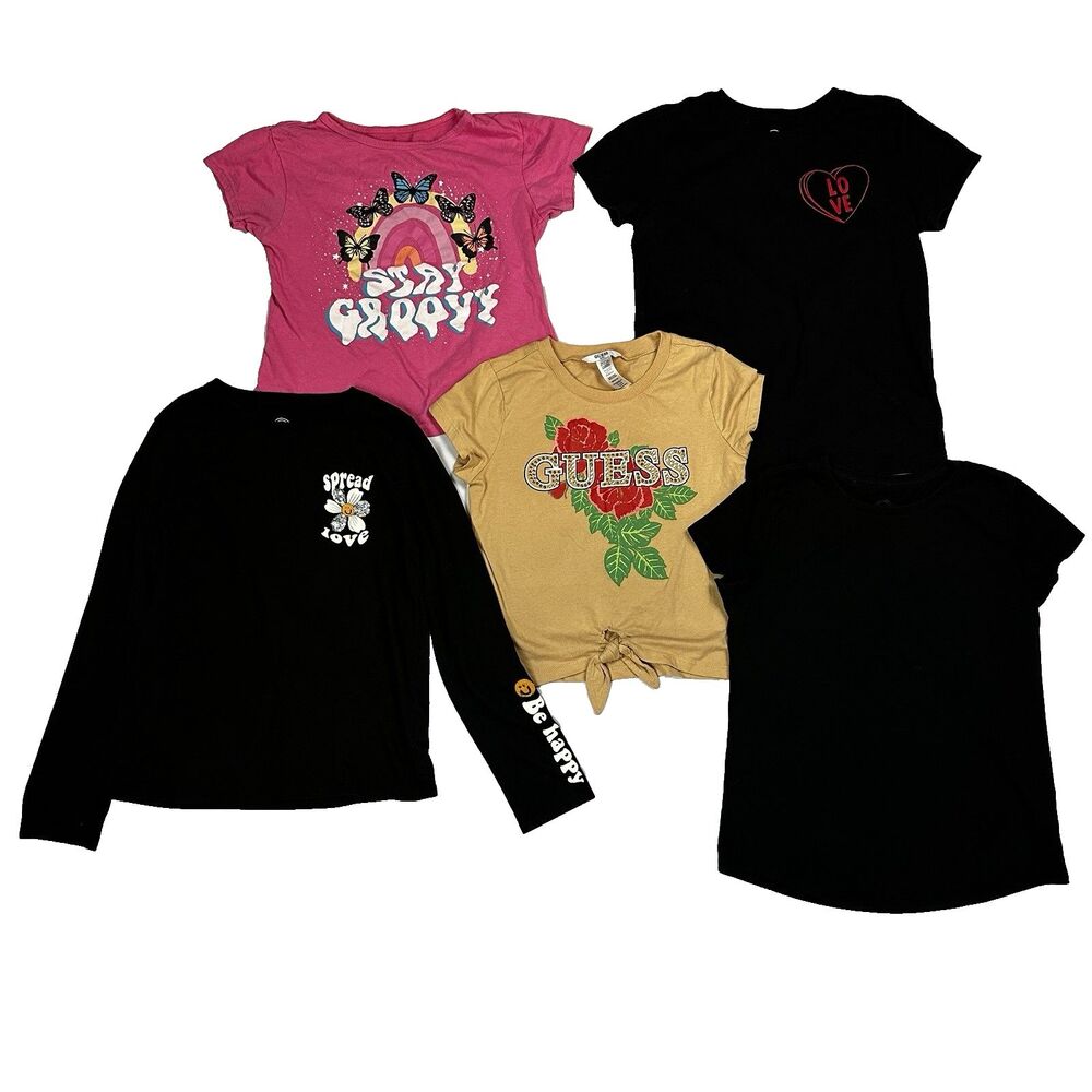 Lot of 5 Girls Tee Shirts Sz 10/12 Short & Long Sleeve Multicolor School Color